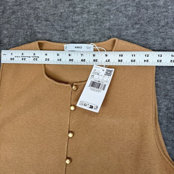 Mango Fine Knit Sweater Vest Women's Medium Camel Caramel Button Down Minimalist - Picture 8 of 11